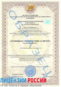 Образец сертификата соответствия аудитора №ST.RU.EXP.00006191-1 Липецк Сертификат ISO 50001