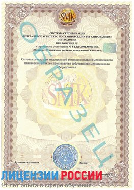 Образец сертификата соответствия (приложение) Липецк Сертификат ISO 13485