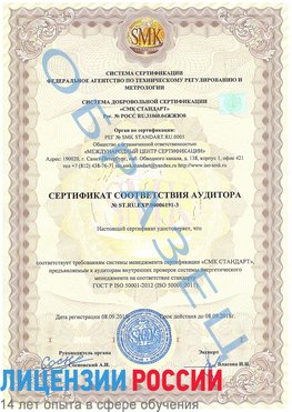 Образец сертификата соответствия аудитора №ST.RU.EXP.00006191-3 Липецк Сертификат ISO 50001