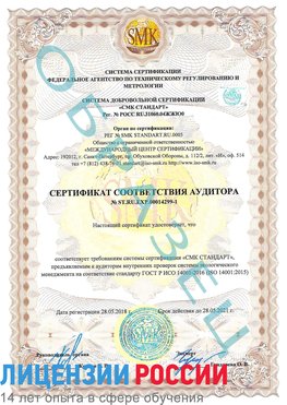 Образец сертификата соответствия аудитора №ST.RU.EXP.00014299-1 Липецк Сертификат ISO 14001
